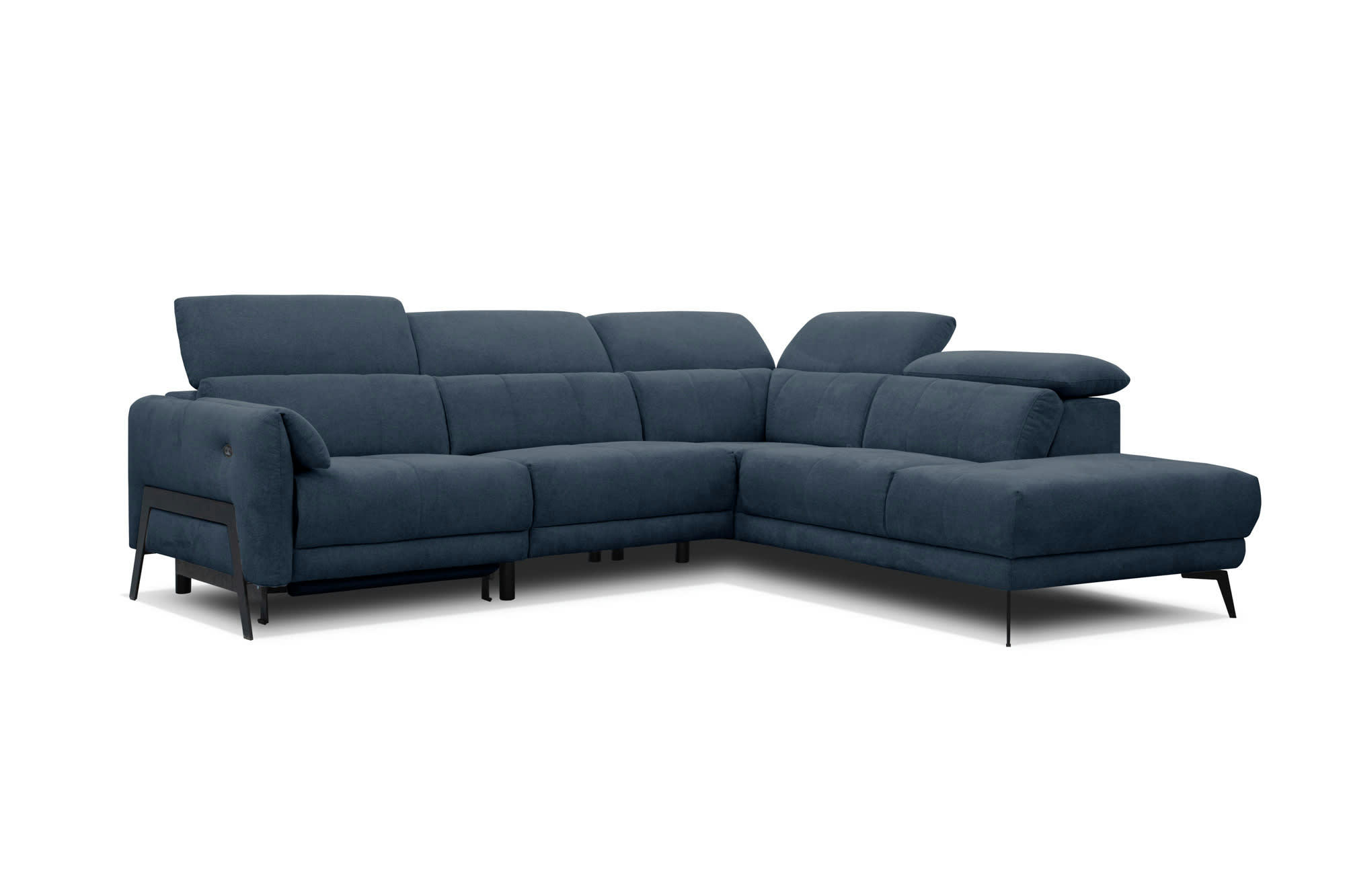 SCALA - Canapé d'angle droit 5 places avec relax électrique, Tissu Bleu -ocean