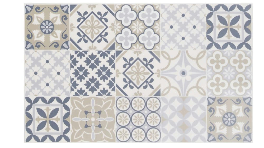LISBOA - Tapis en vinyle motifs carreaux de ciment multicolores 50x80