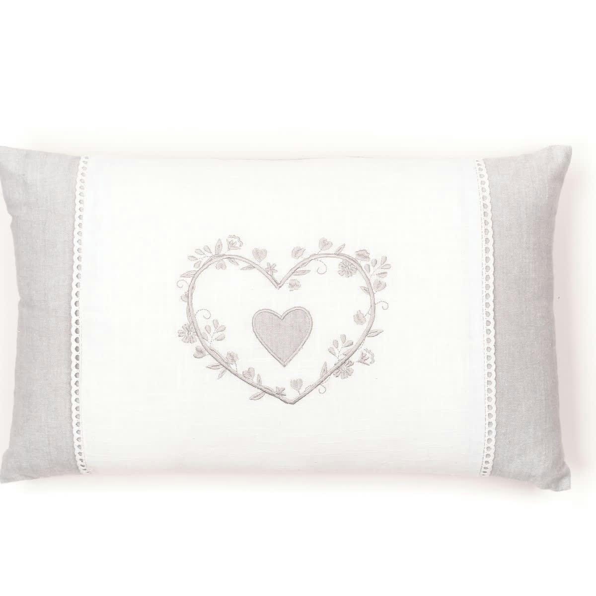 CHARME - Coussin déhoussable avec broderie en coton gris clair 30x50