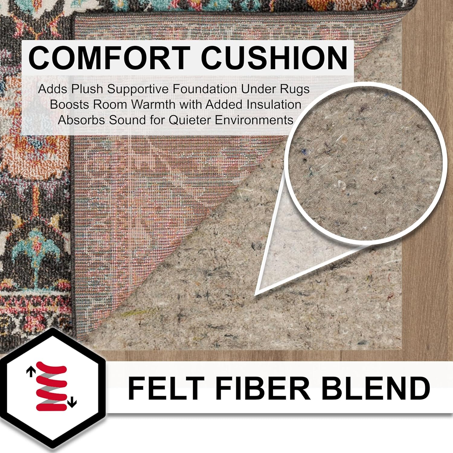 Mohawk Home Non Slip Rug Pad 10' x 14'- 1/4 Thick Felt + Latex Rubber Gripper - Dual Surface Cushion for Hardwood, Carpet, Tile Floors, Made in USA