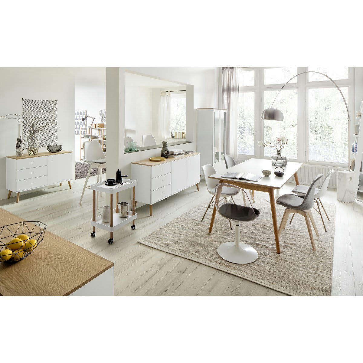 ZINO - Armoire scandinave portes vitrées avec tiroirs blanc