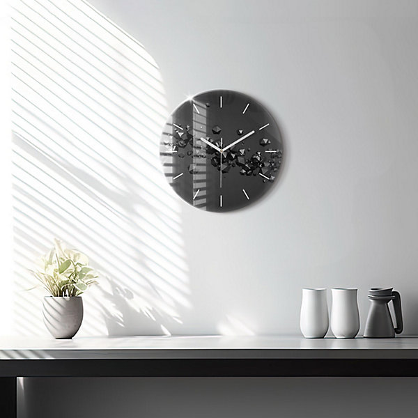 Horloge murale Wallfluent fi30 cm Aiguilles blanches Abstraction noire 1 pcs