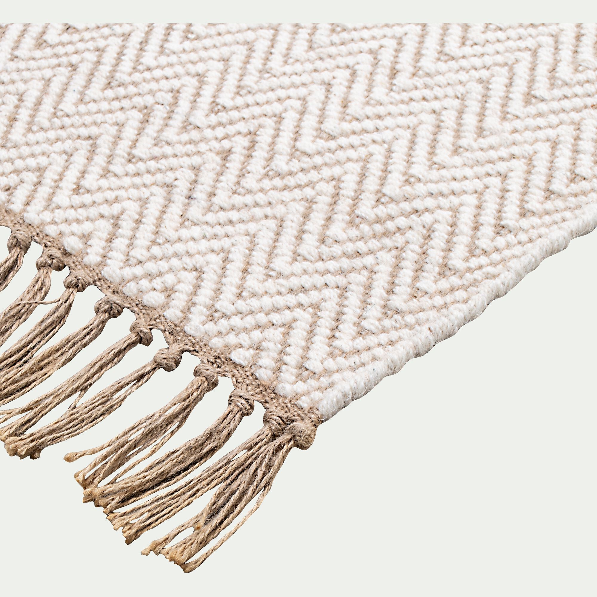 TURAU - Tapis de couloir et laine et jute - blanc 60x200cm