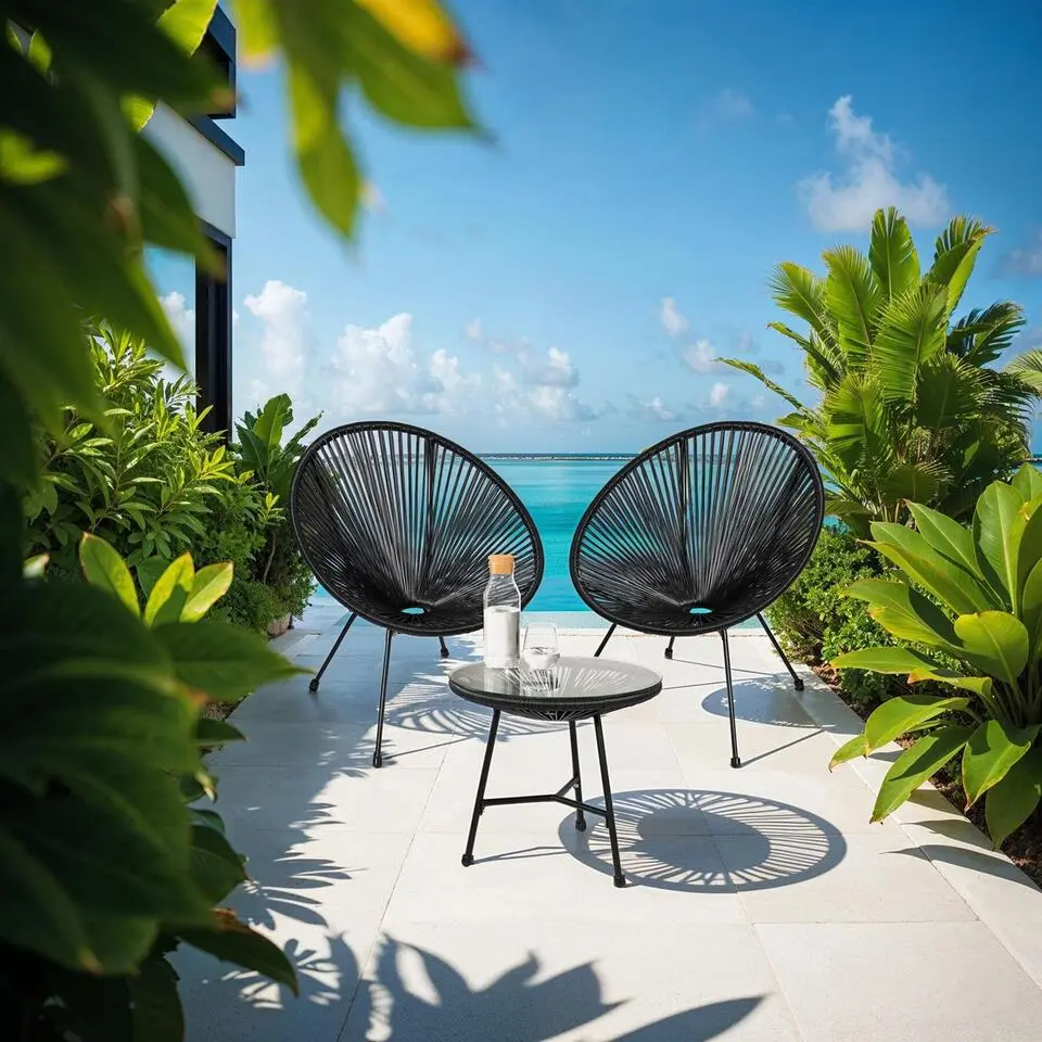 tectake Set van 2 stoelen Santana met tafel, Zwart