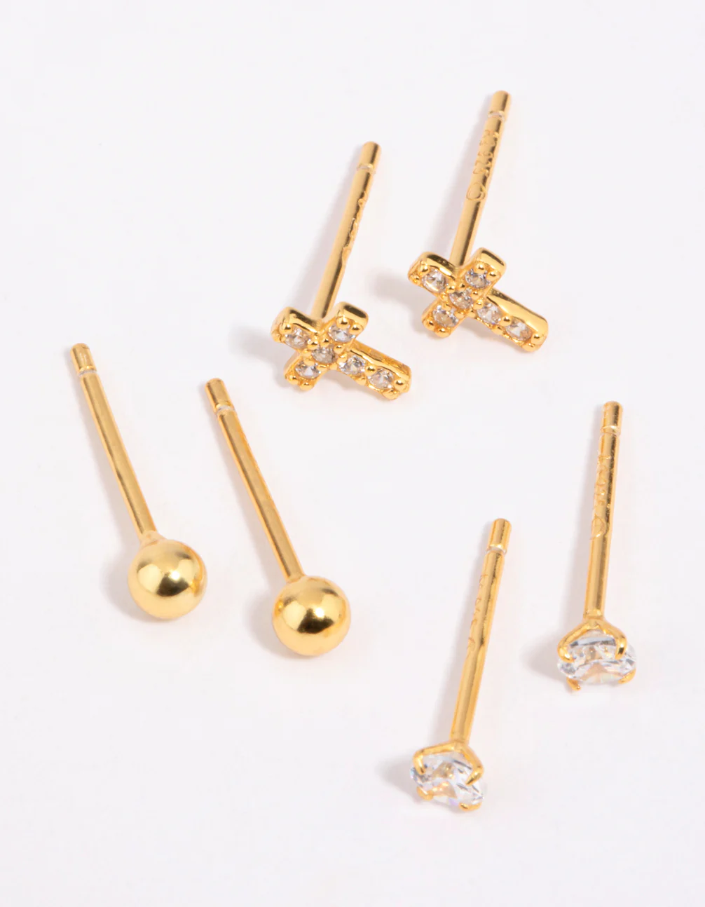 Gold Plated Sterling Silver Cross & Diamante Stud Earring Pack