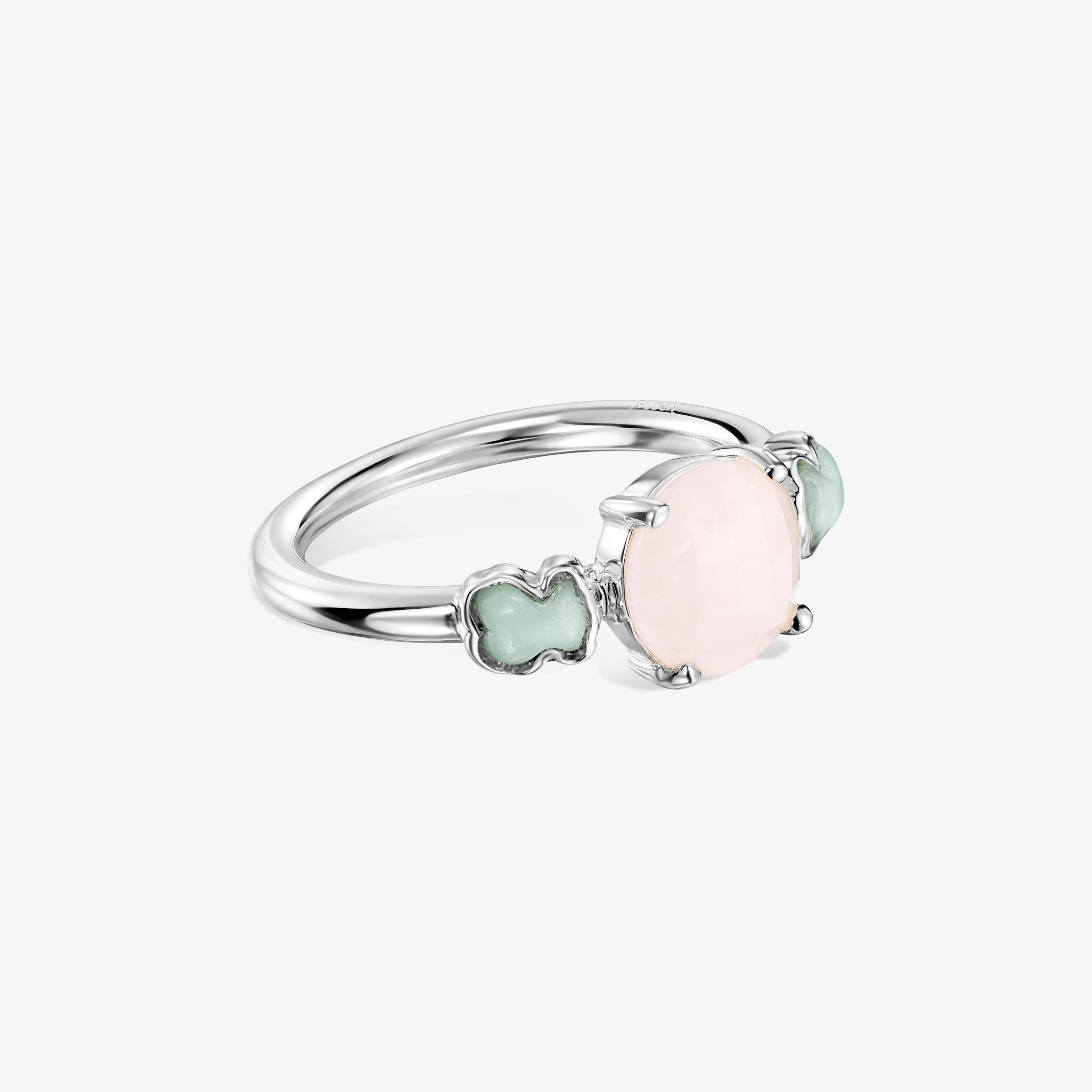 Anillo de plata con cuarzo rosa facetado y amazonita Mini Color