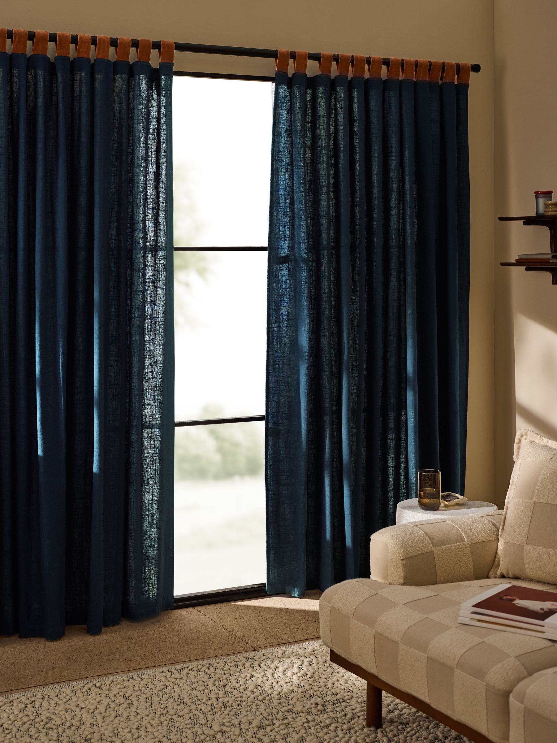 Hadlo Textured Cotton Tab Top Curtains in Navy Blue