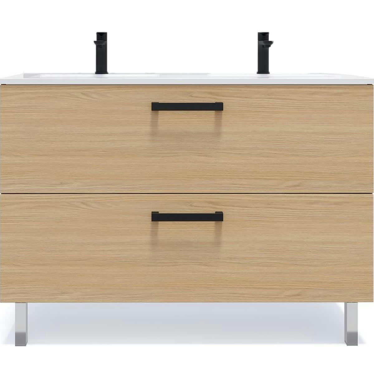 CHELSEA - Meuble salle de bain double vasque 120cm 2 tiroirs Chêne