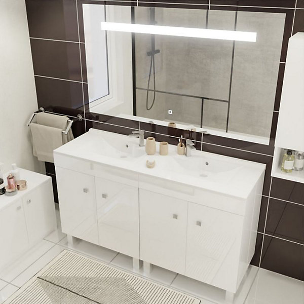 Meuble ECOLINE 140 cm avec plan vasque résine et miroir ELEG PLUS ht80 - Blanc