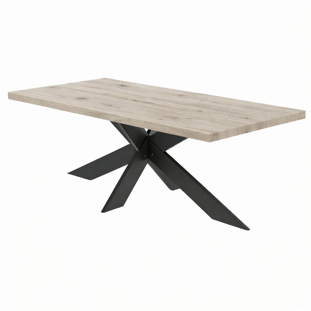 Table extensible bois grisé bords droits pied noir fin 220 cm PALERME