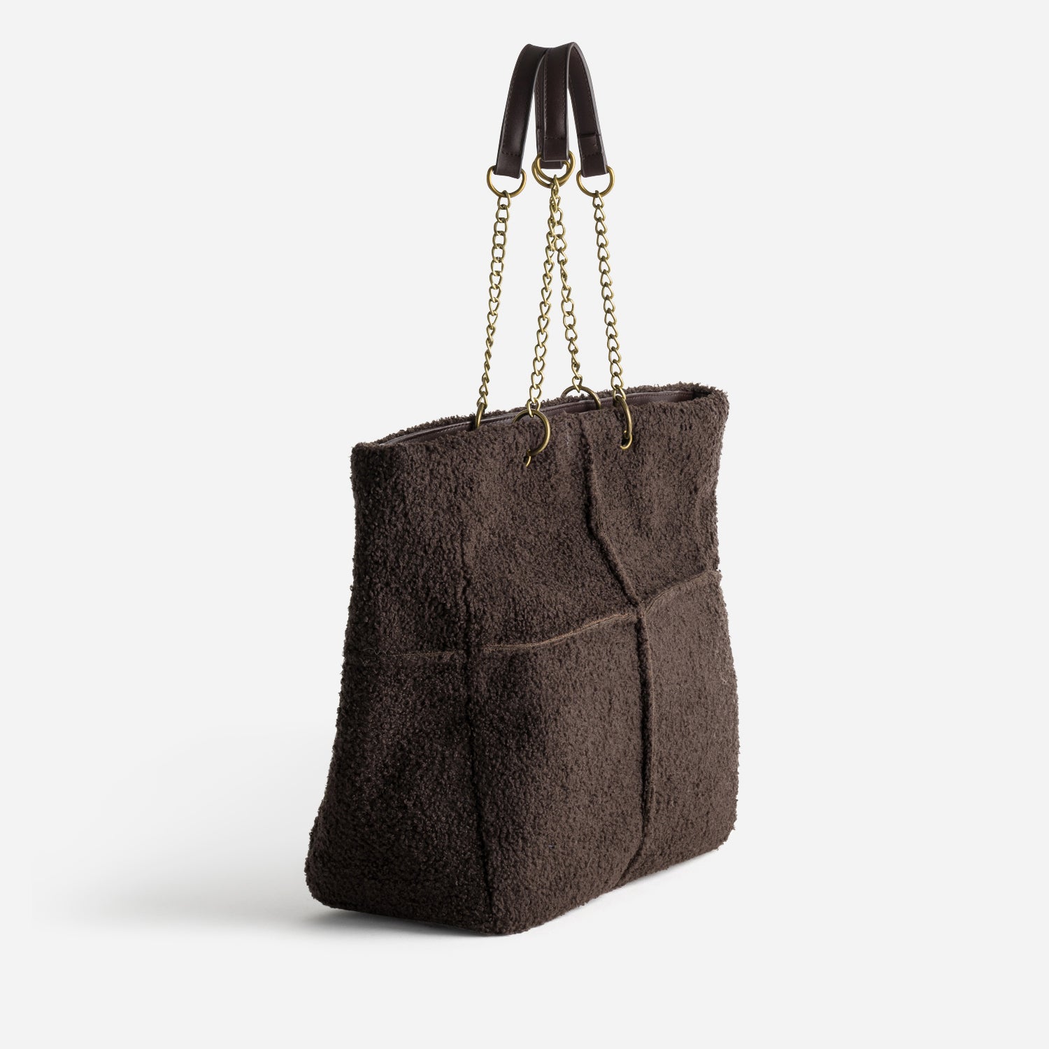 Sac cabas marron patchwork bouclette
