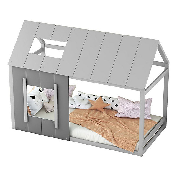 Lit enfant 90 x 200 cm en forme de maison, gris foncé et gris clair Blackcolors