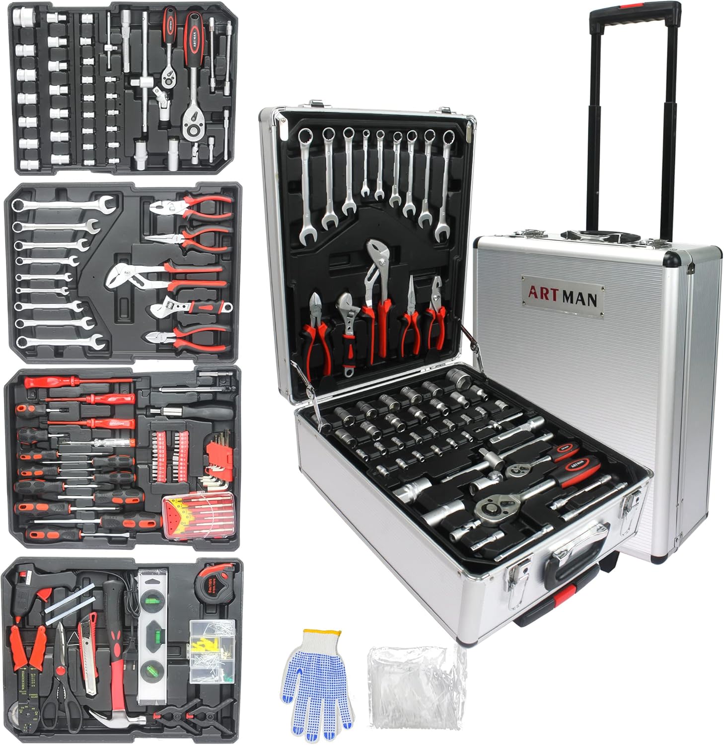 Campfun 899-Piece Household Tool Set with Complete Hand Tools, Mechanic Toolbox Set with Rolling Case, Tool Set for Home/Auto Repair, White