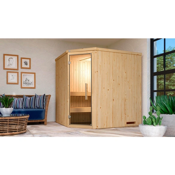 Ecksauna »VARBERG 2«, 6 Personen, inkl. 5,4 kW Ofen mit integrierter Steuerung