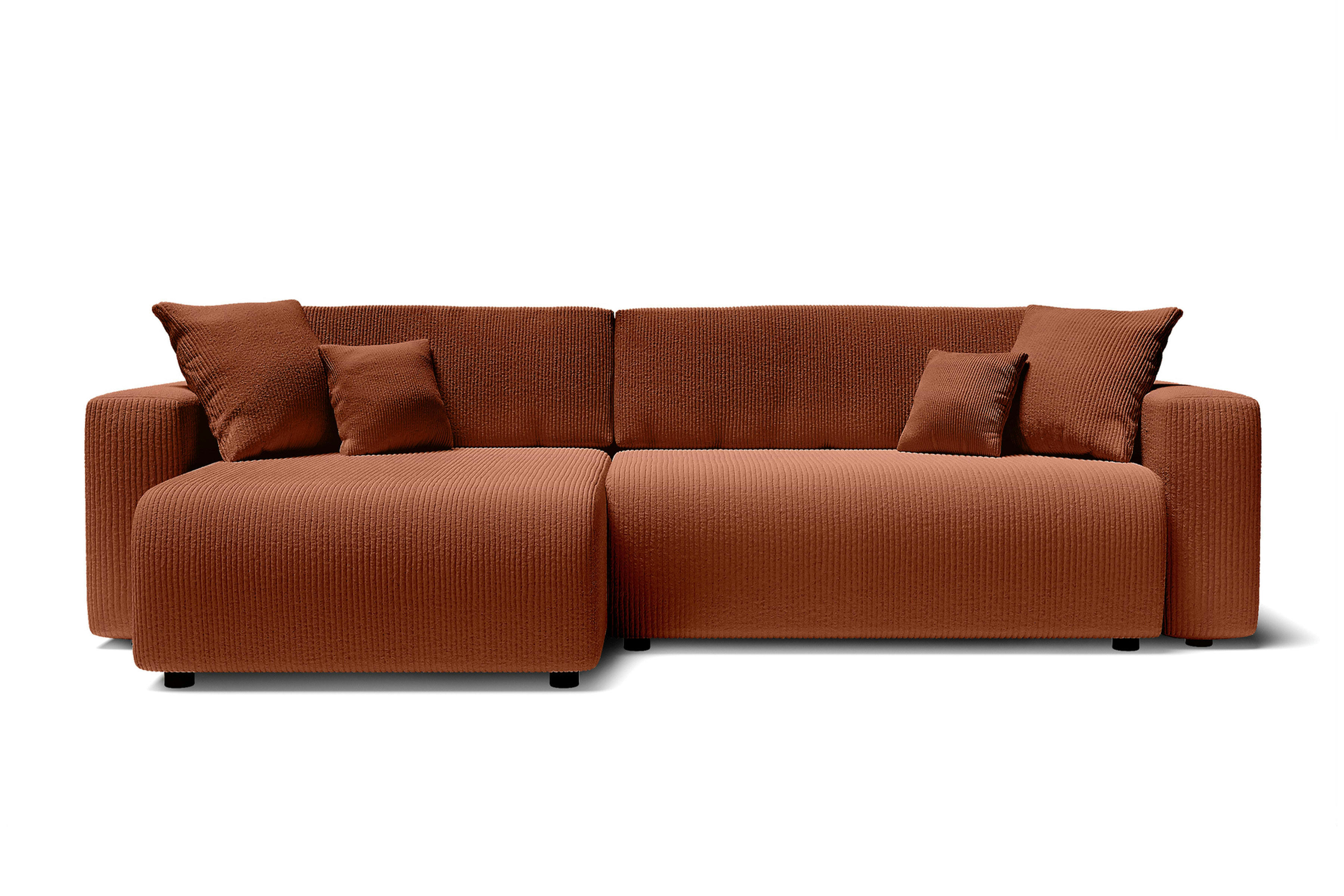 LEO - Canapé d'angle XL convertible en velours côtelé 5 places terracotta