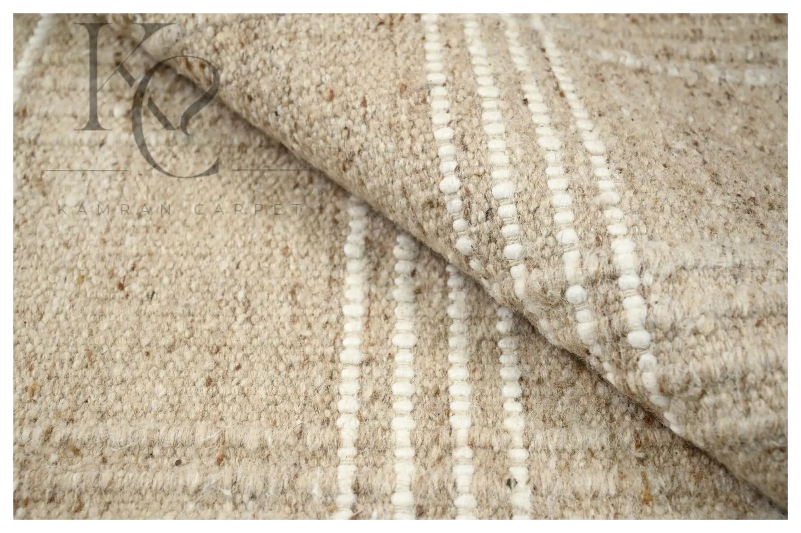 Handwoven Wool Cotton Rug | Beige Ivory Plaid, Farmhouse Style