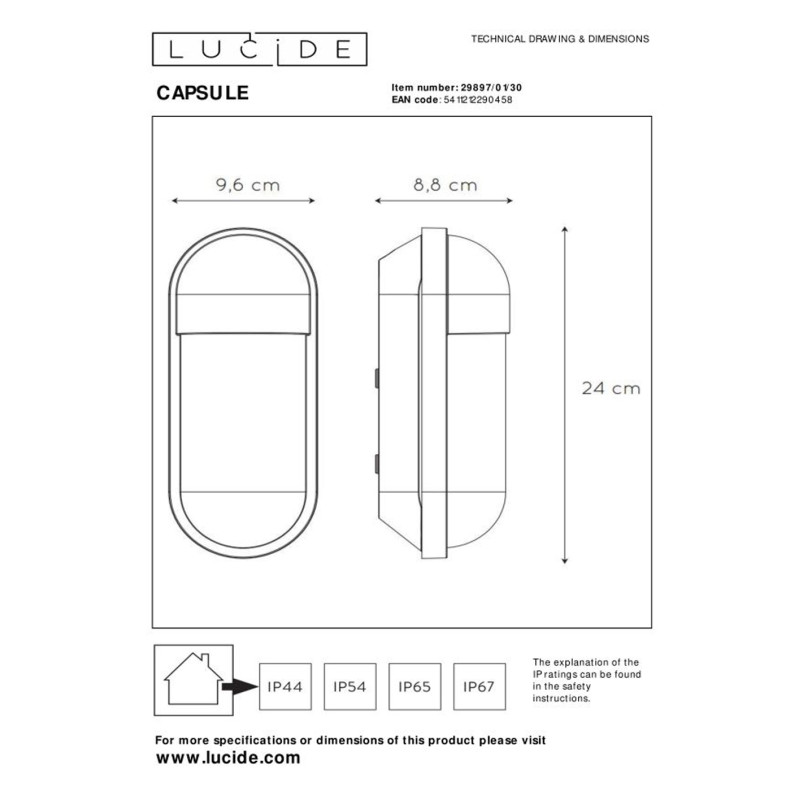Applique extérieure Capsule noire E27 40 W LUCIDE