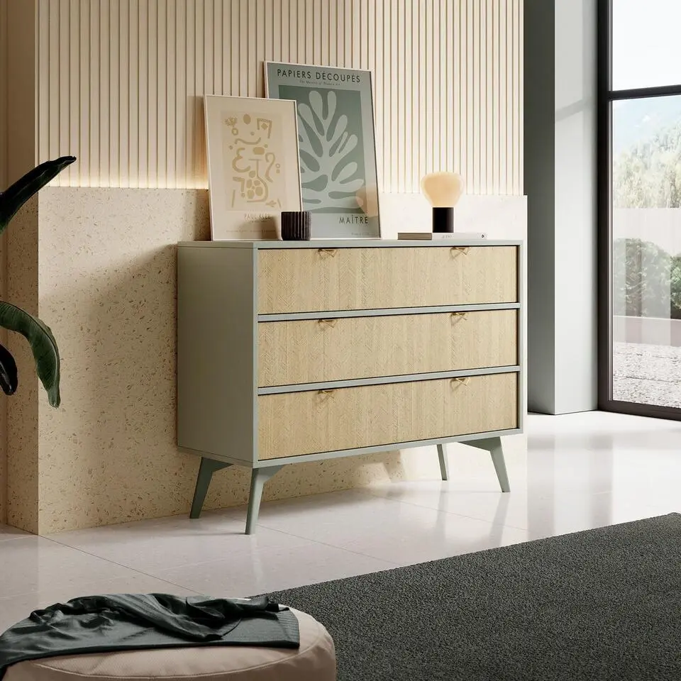 Meubella - Ladekast Essence - Groen - Licht eiken - 106 cm