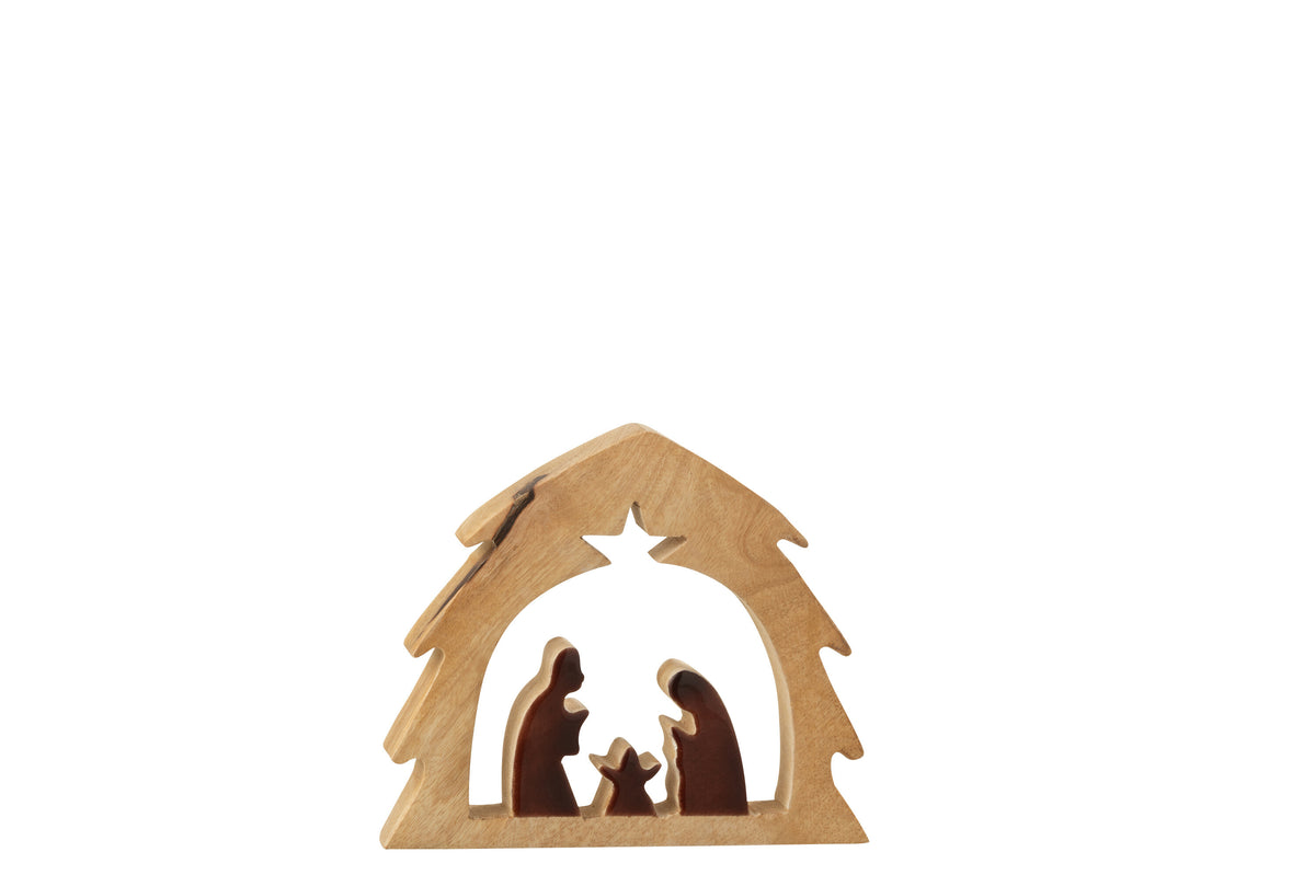 J-Line decoratie Kerststal in Huis - hout - naturel/bruin - small