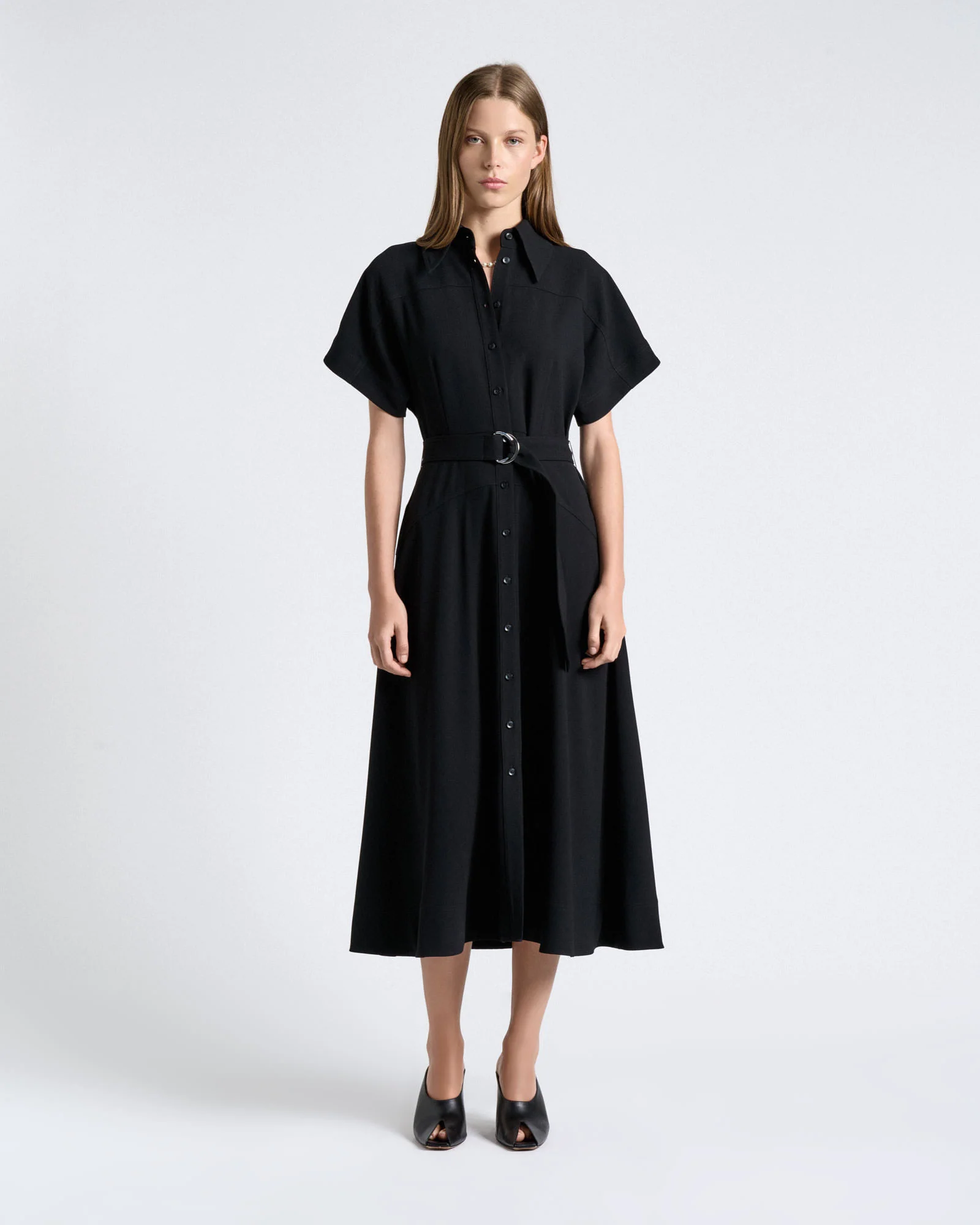 Crepe Midi Shirt Dress