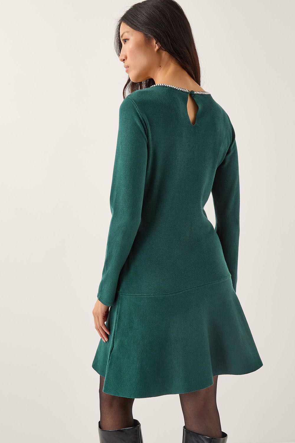 Monsoon Brit Sparkle Bow Knit Dress Teal
