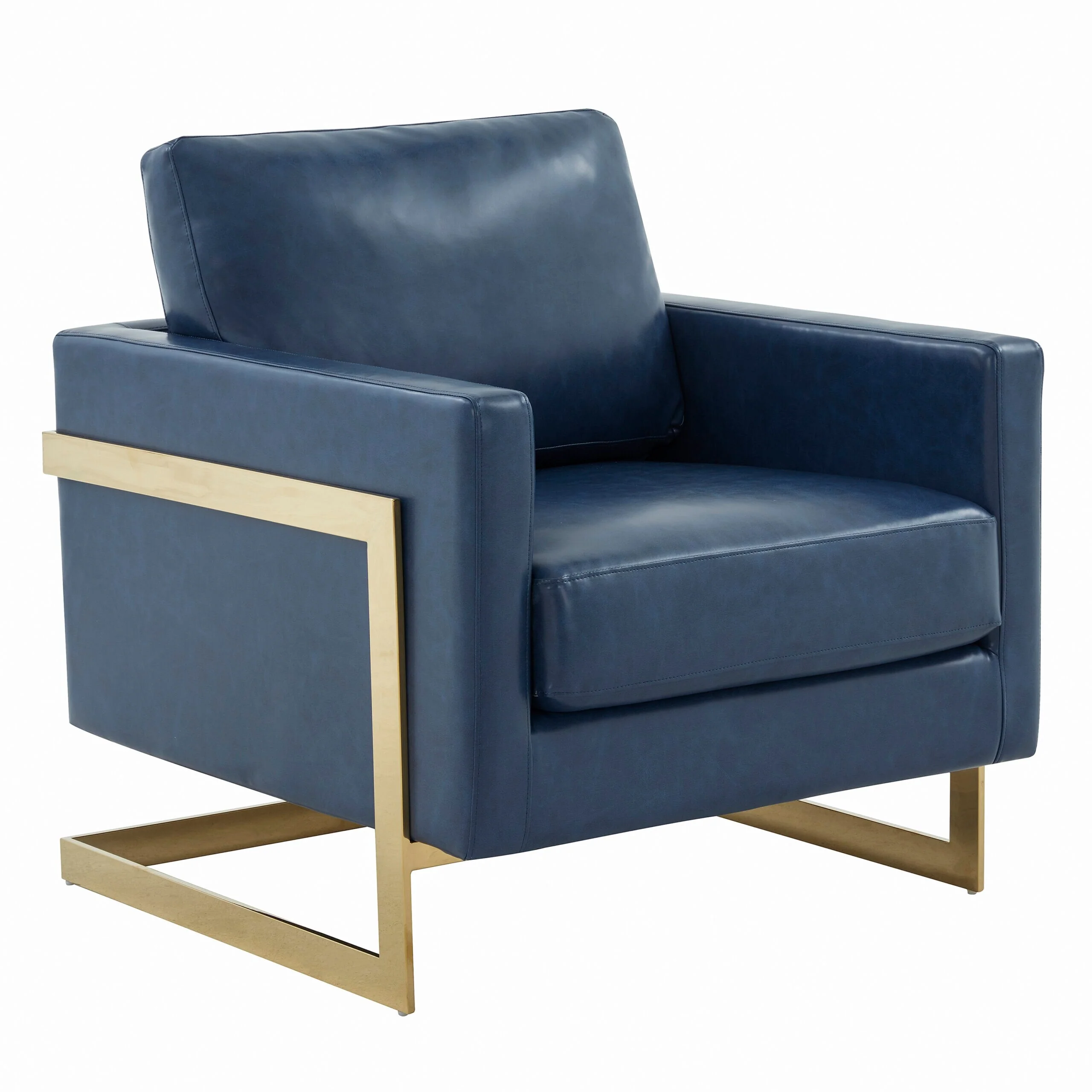 Lincoln Leather Accent Chair With Gold Frame Modern Single Seater Sofa for Living Room and Bedroom - 34