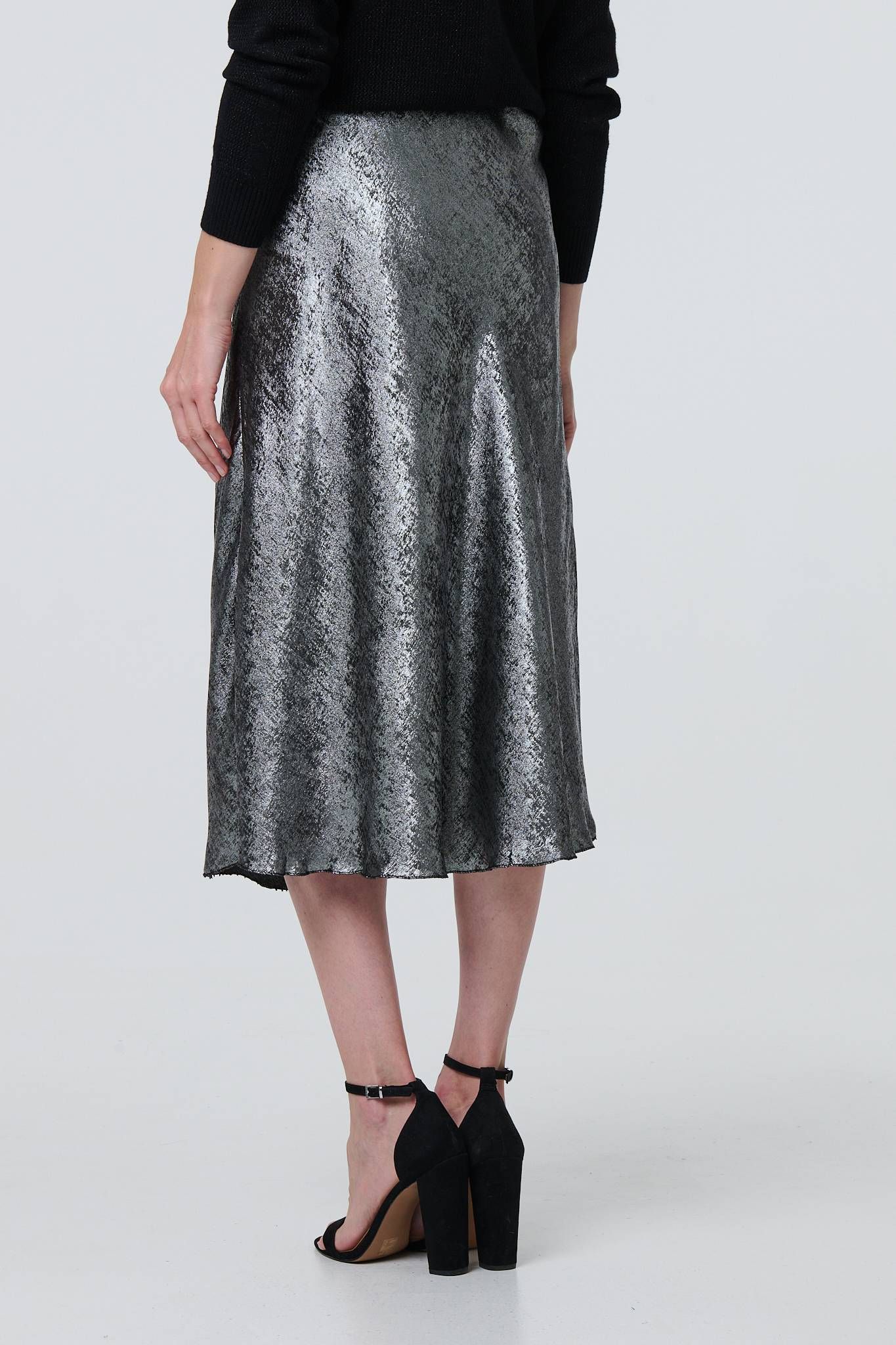 Izabel London Metallic A-Line Midi Slip Skirt