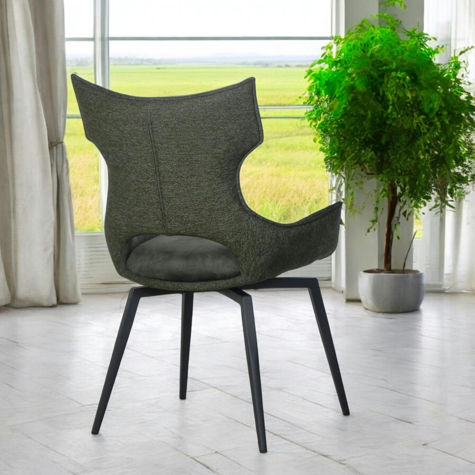 Chaise pivotante verte bi-matière, dossier en T (lot de 2) LOMBARDIE