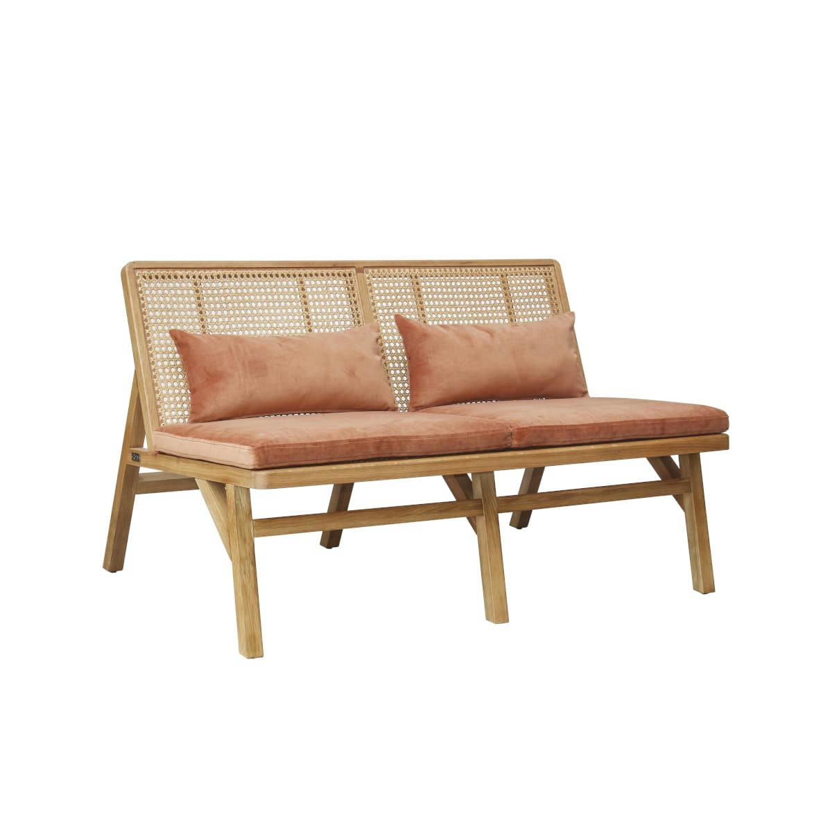 BO PARIS - Banquette en chêne, cannage & velours 2 places caramel