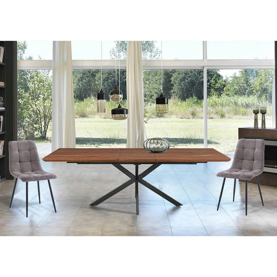 - Table extensible avec plateau effet noyer et pieds noirs