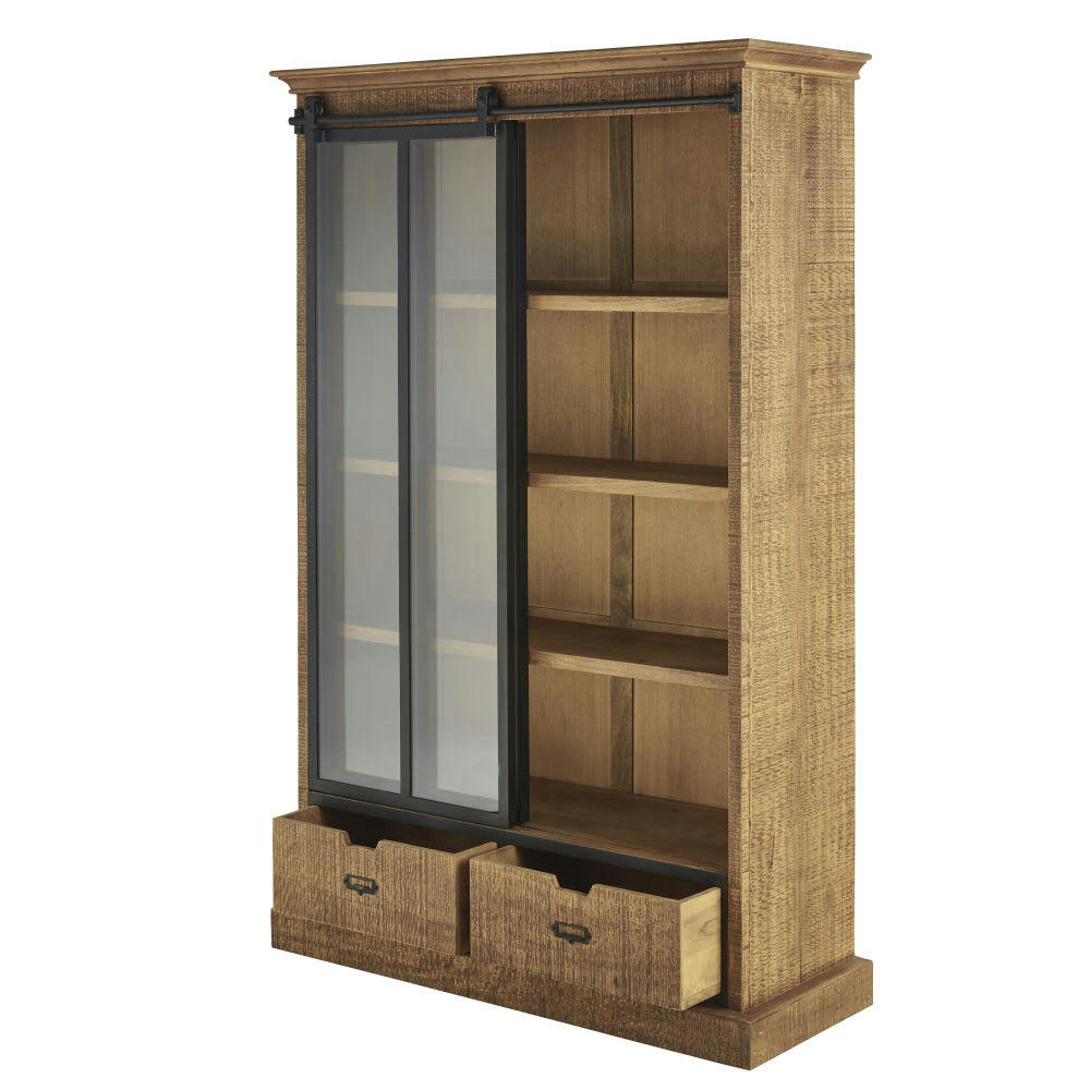 Germain - Vitrine industrielle 1 porte coulissante 2 tiroirs bicolore