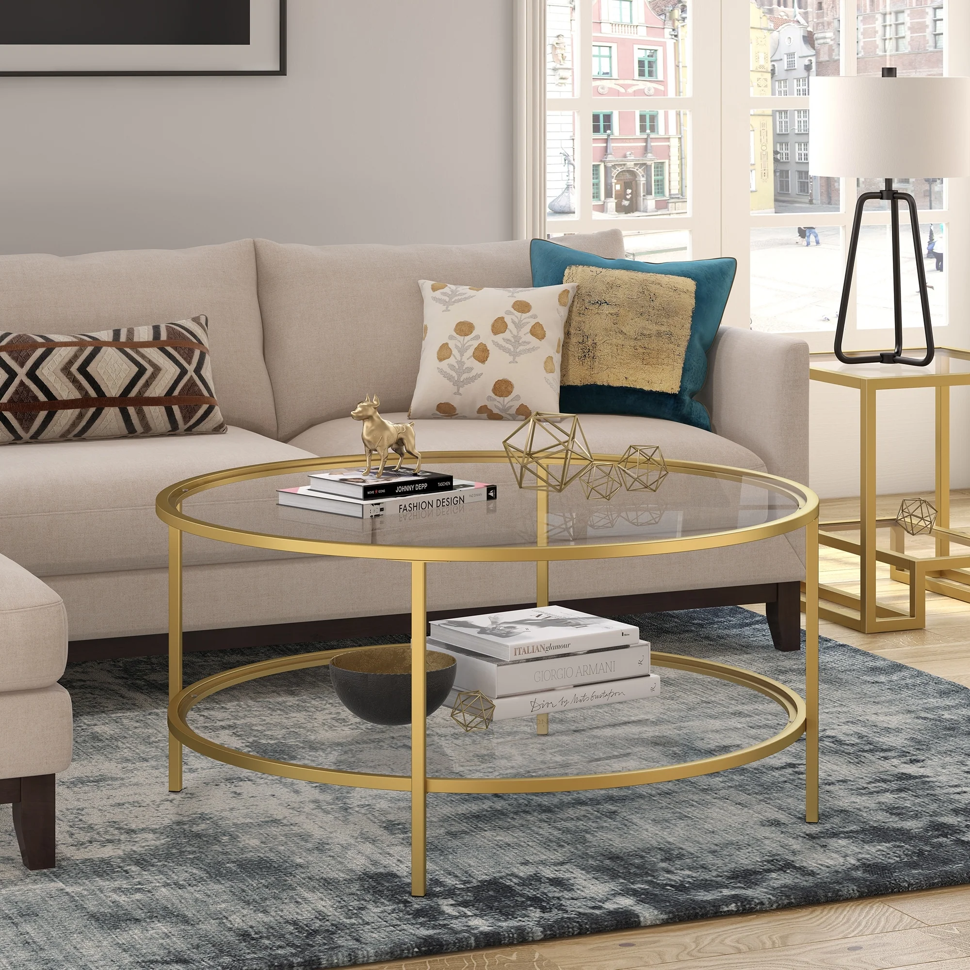 Sivil 36'' Wide Round Coffee Table with Glass Top - 36 Wide