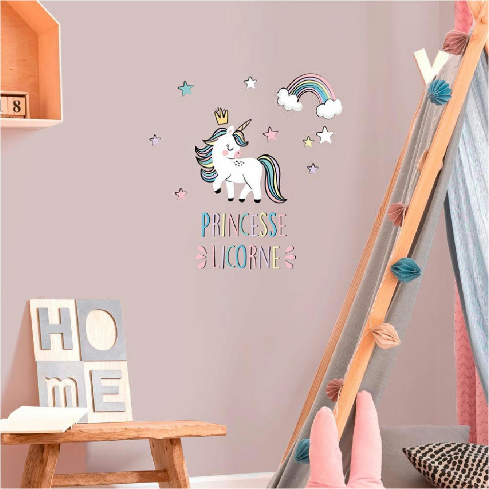 LICORNE - Stickers muraux princesse licorne 42,7x42cm