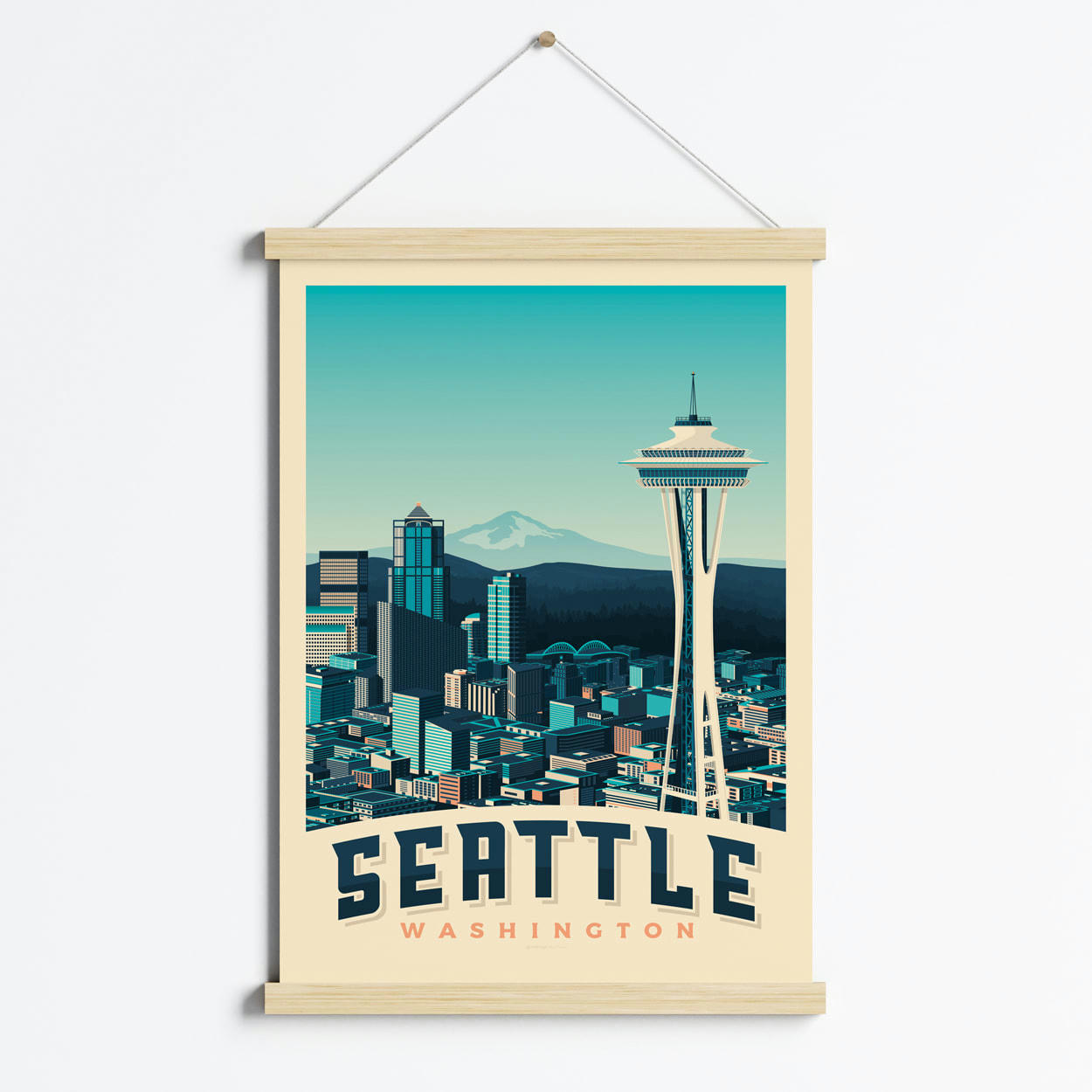 - Affiche Seattle Etats-Unis + Cadre Magnétique (Bois) 50x70 cm