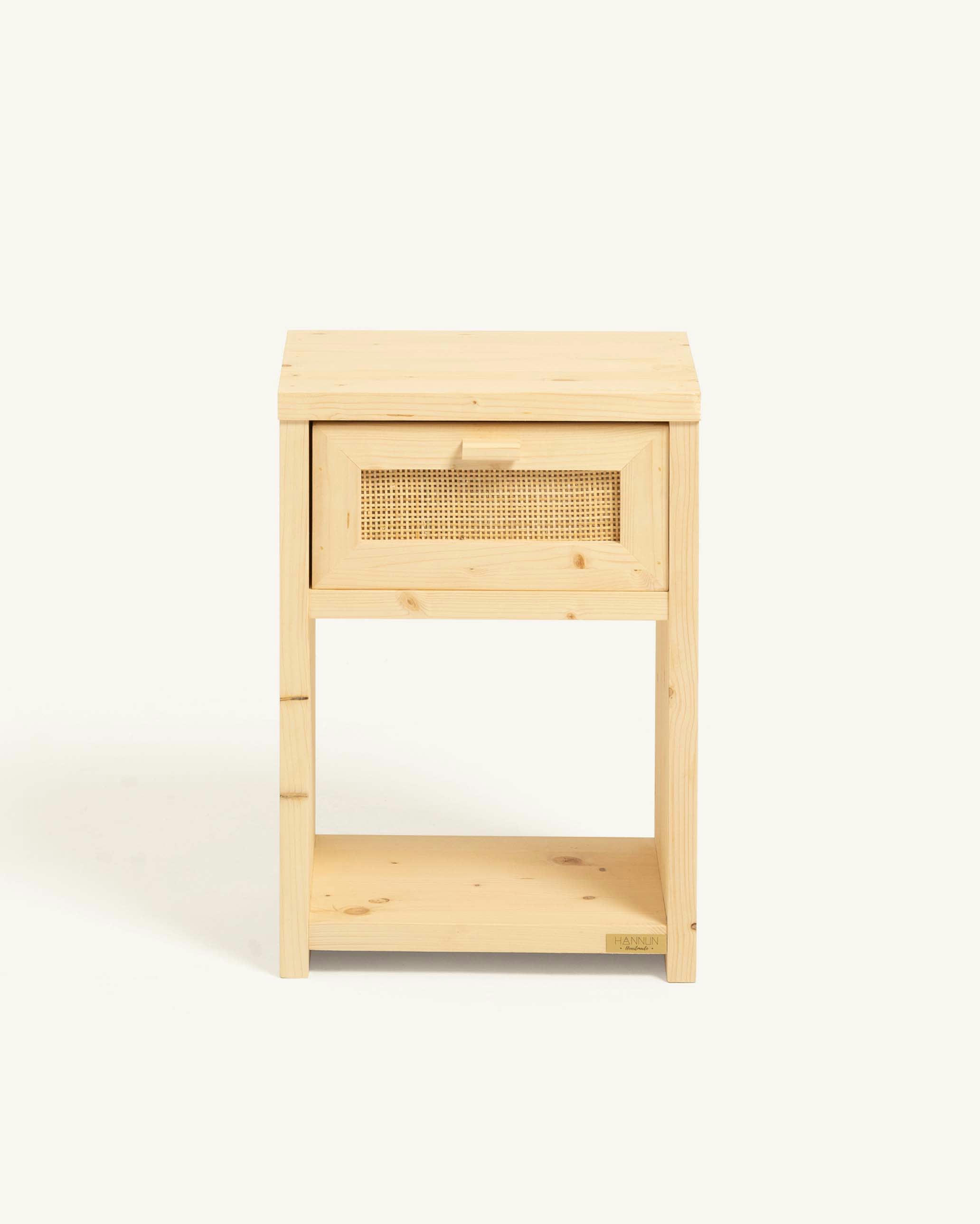 TAYEN - Table de chevet avec tiroir en bois d'épicéa de couleur beige