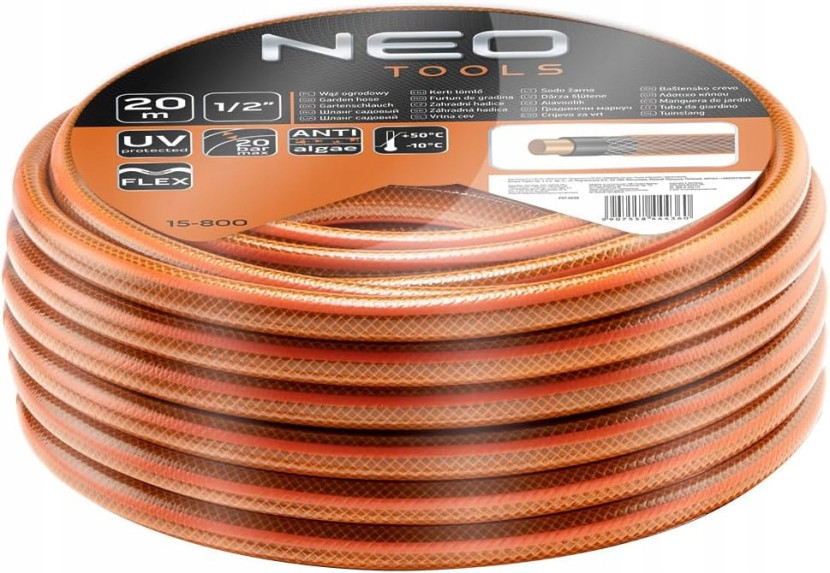 NEO Wąż Ogrodowy Mocny 20m 1/2”   Bęben   Zraszacz   Złączki