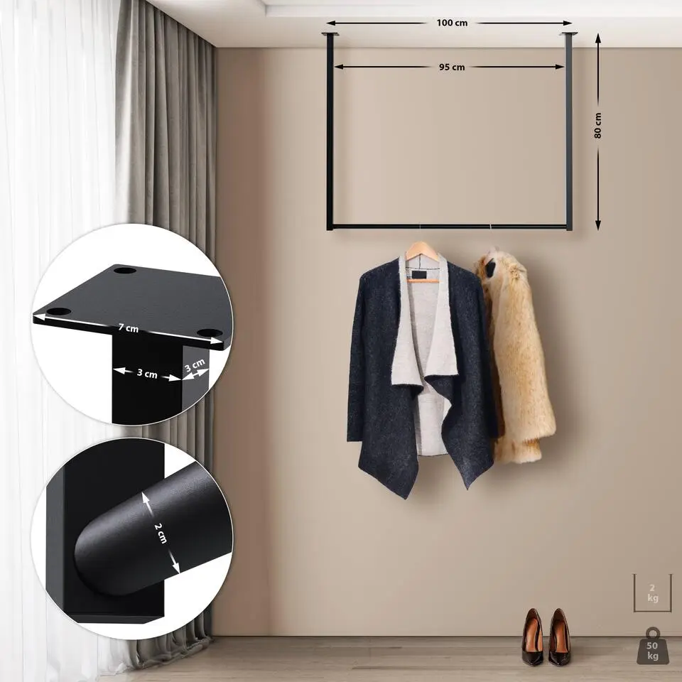 CLP Kledingrek Fenton 80x100x7 cm - zwart