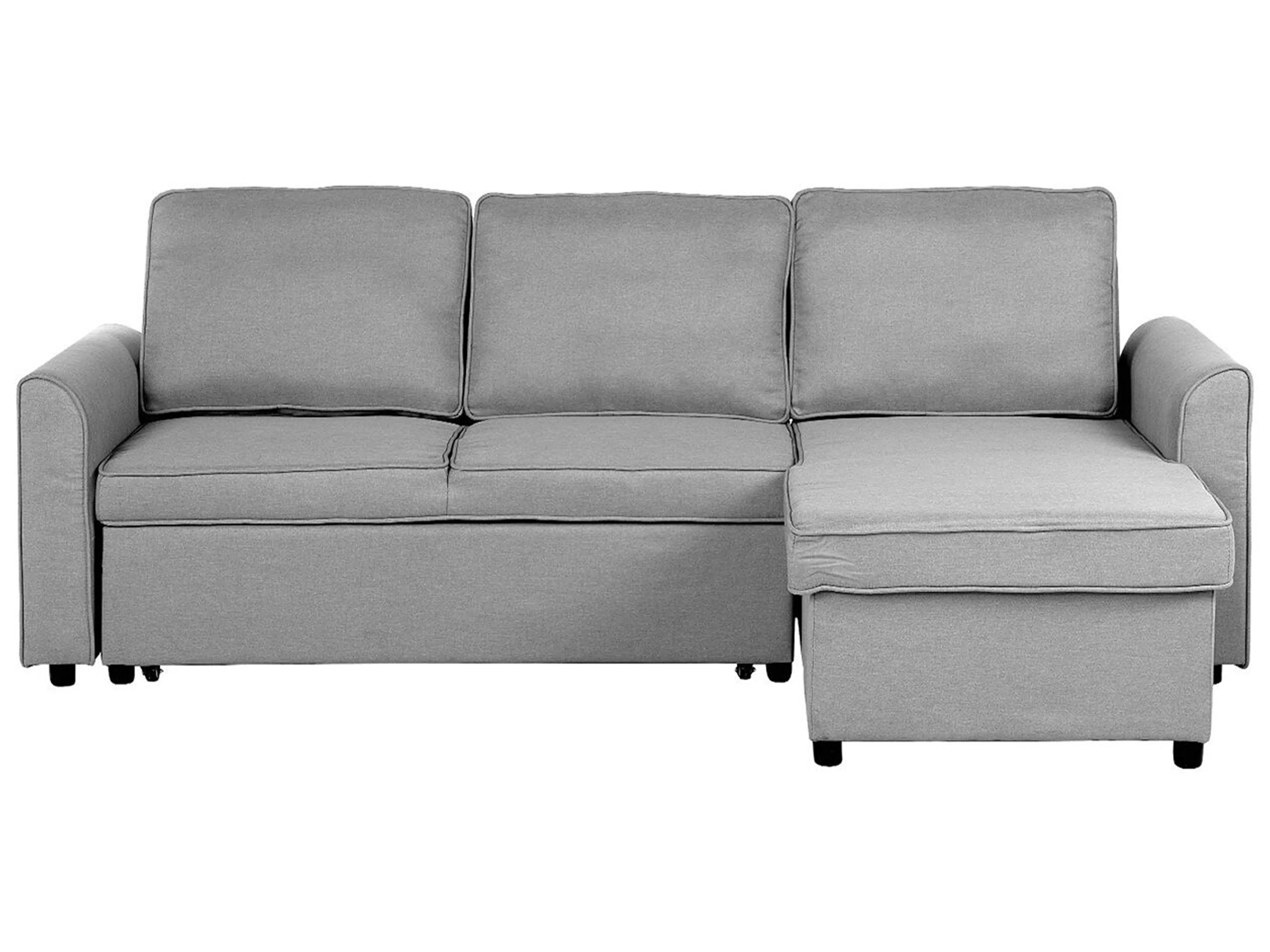 Corner Sofa Bed 3 Seater NESNA Fabric Light Grey with Storage Left Hand