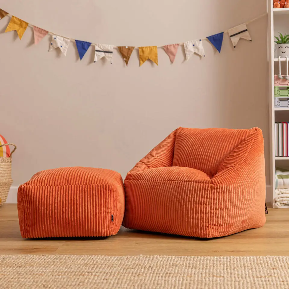 icon - Natalia Kinderzitzak Stoel met Poef - Ribfluweel - Terra-oranje