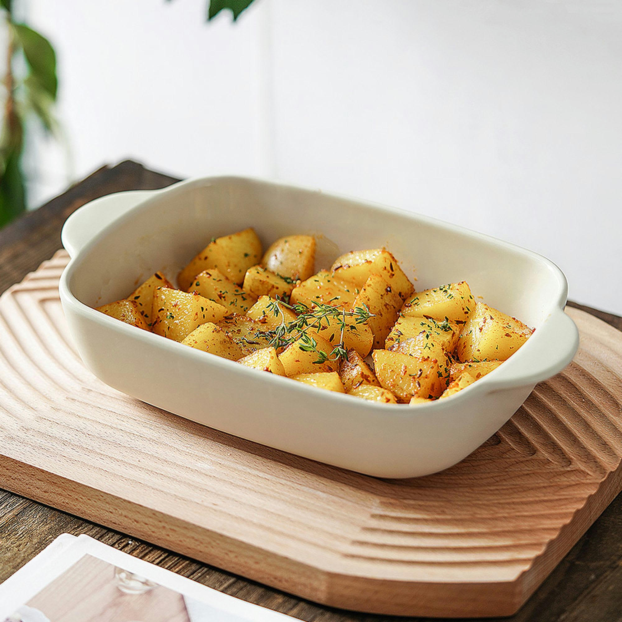 OCTAVE - Plat à four en grès beige 22x13,5cm