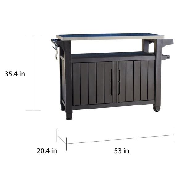 Keter Unity XL Indoor Outdoor Serving Cart Prep Station with Storage and Organization Space