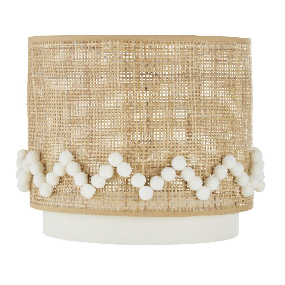 LOUNA - Abat-jour pour suspension en rotin et coton écru D34