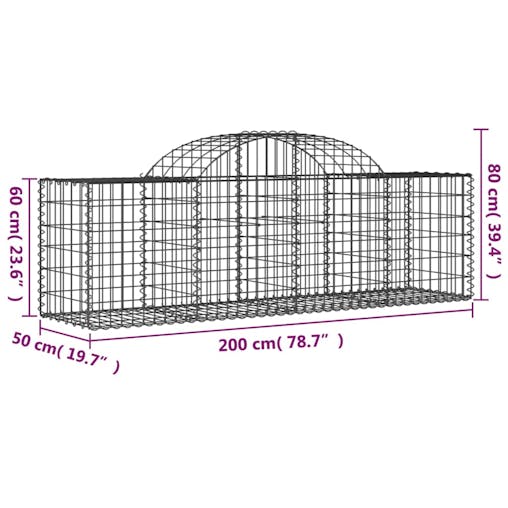 NNEVL Arched Gabion Baskets 2 pcs 200x50x60/80 cm Galvanised Iron