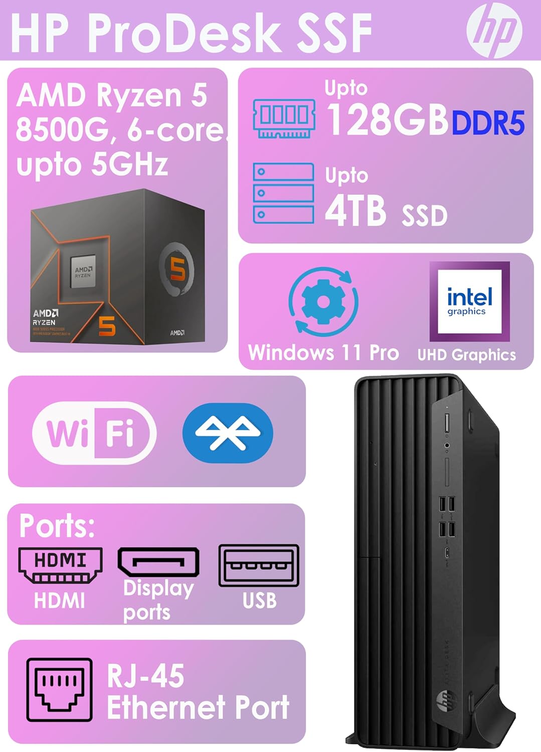 HP Desktop PC Elite SFF G9| 6-core 5GHz Ryzen-5 Processor(1.3 Times Faster Than Intel i7-1255U) | DDR5 RAM | WiFi| Bluetooth| HDMI  USB  RJ-45| Windows 11 Pro| Wired KB & Mouse (32GB RAM & 1TB SSD)