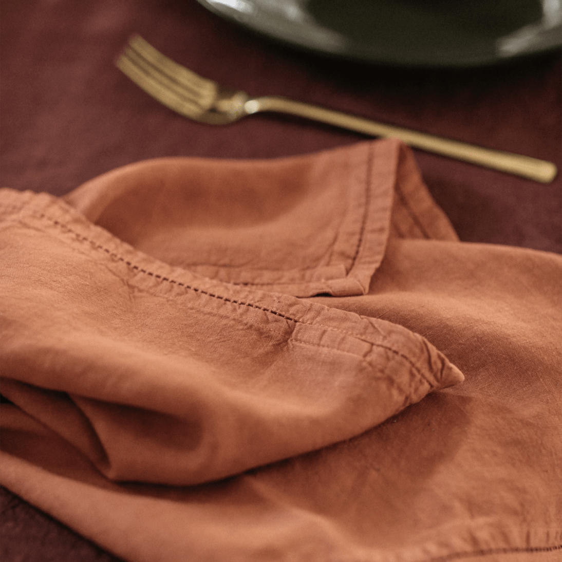 BASES DE LA TABLE - Serviette de table  Lin pur lavé  Orange foncé  45x45