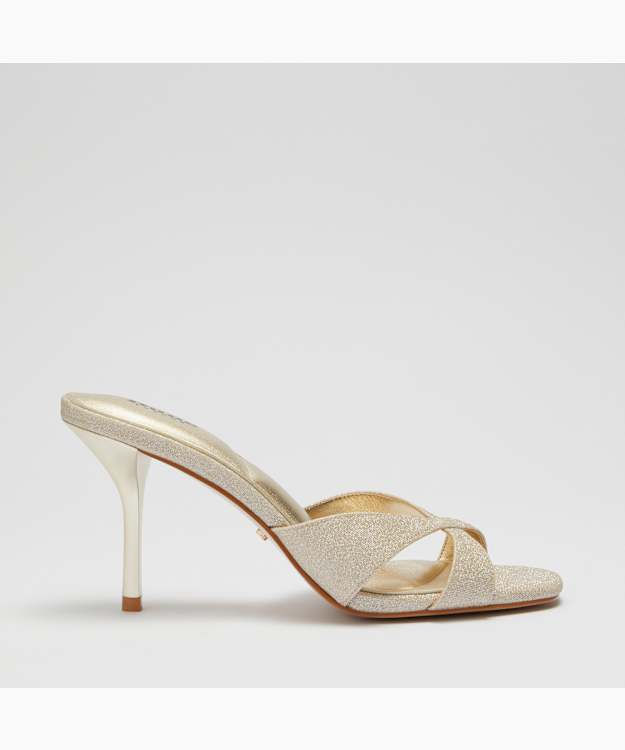 Mavina Gold - Glittered Canvas Heeled Mules