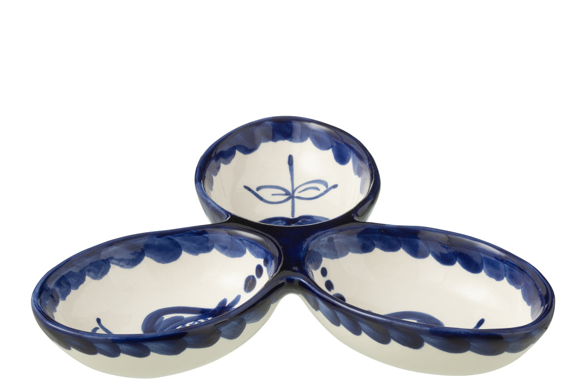 J-Line serveerschaal Granada Clover - keramiek - wit/blauw