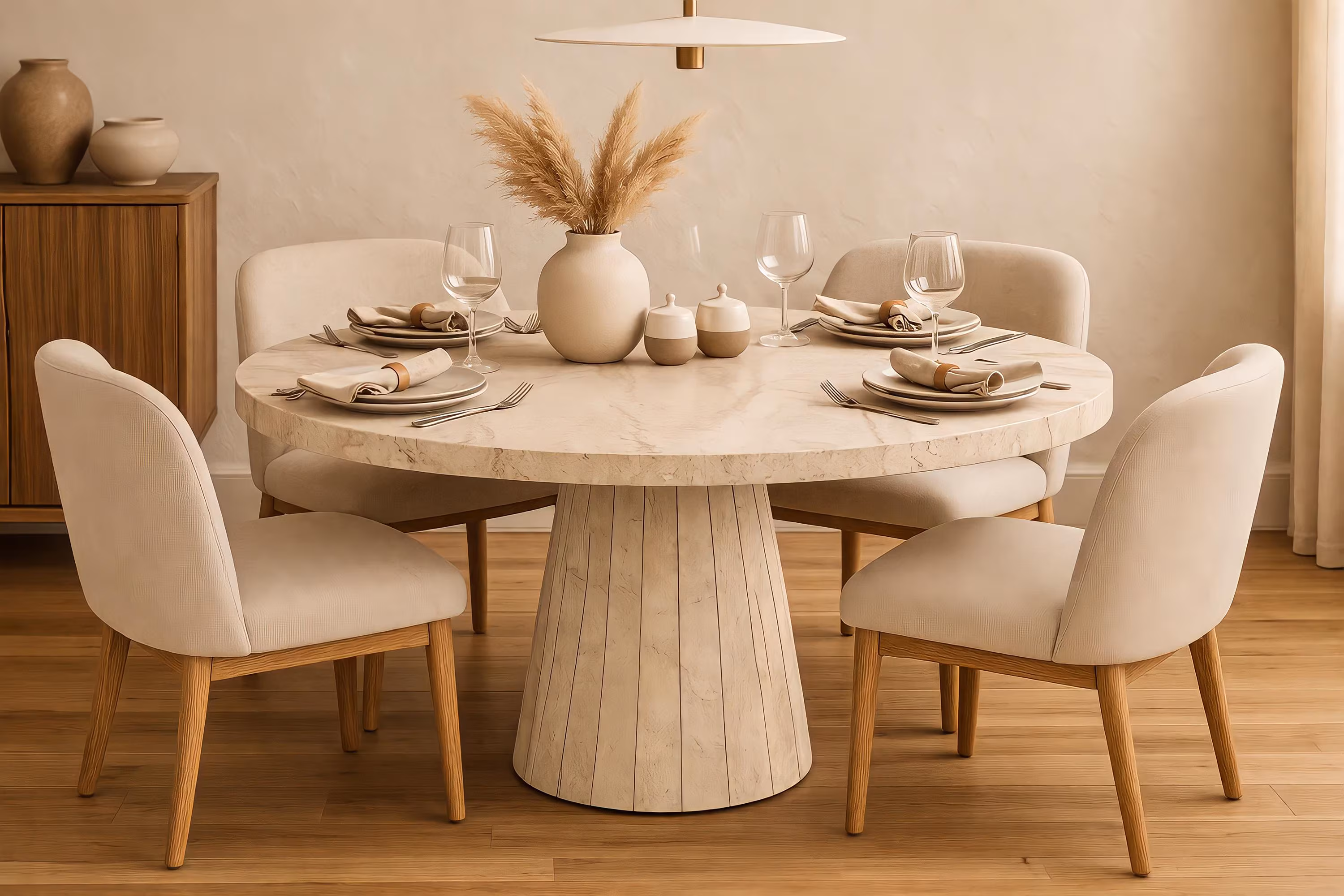 Round Travertine Dining Table, Travertine Table, Pedestal Kitchen Table, Modern Breakfast Table, Handmade Wooden Table, Round Wooden Table