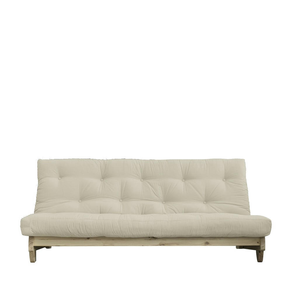 FRESH - Canapé convertible en bois naturel et tissu beige 2 places