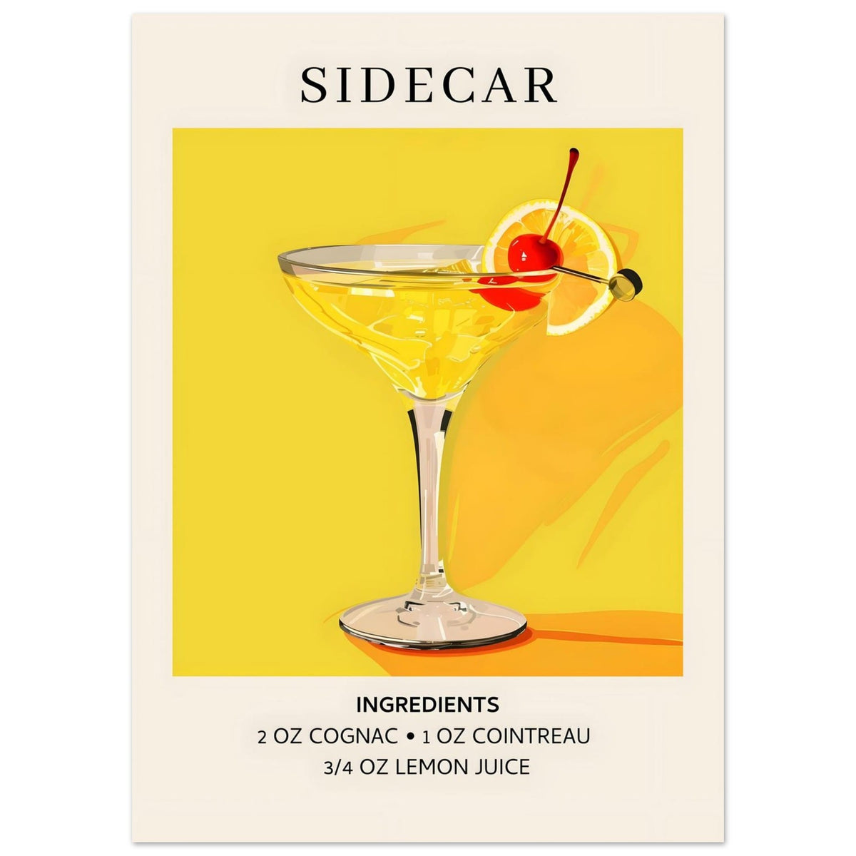 Artfulprints Poster Sidecar cocktail II - Ingrediënten  - 50x70 cm - Geel